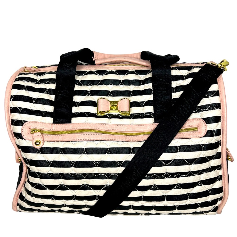 Betsey Johnson Quilted Heart Stripes Bow  Large Carry On Weekender Travel Bag